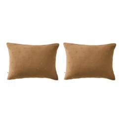 Lot De 2 Taies D'oreillers Brodées Double Gaze De Coton 35 Lot De 2 Taies D'oreillers Brodées Double Gaze De Coton -Magasin De Literie lot taie oreiller rectangle boho marron fond blanc