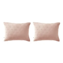 Lot De 2 Taies D'oreillers Brodées Double Gaze De Coton 37 Lot De 2 Taies D'oreillers Brodées Double Gaze De Coton -Magasin De Literie lot taie oreiller rectangle boho rose fond blanc
