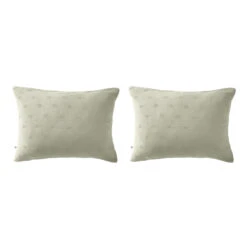 Lot De 2 Taies D'oreillers Brodées Double Gaze De Coton 38 Lot De 2 Taies D'oreillers Brodées Double Gaze De Coton -Magasin De Literie lot taie oreiller rectangle boho vert fond blanc