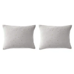 Lot De 2 Taies D'oreillers à Pois Brodés Double Gaze De Coton 38 Lot De 2 Taies D'oreillers à Pois Brodés Double Gaze De Coton -Magasin De Literie lot taie oreiller rectangle chic gris fond blanc