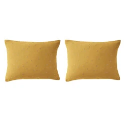 Lot De 2 Taies D'oreillers à Pois Brodés Double Gaze De Coton 39 Lot De 2 Taies D'oreillers à Pois Brodés Double Gaze De Coton -Magasin De Literie lot taie oreiller rectangle chic jaune fond blanc
