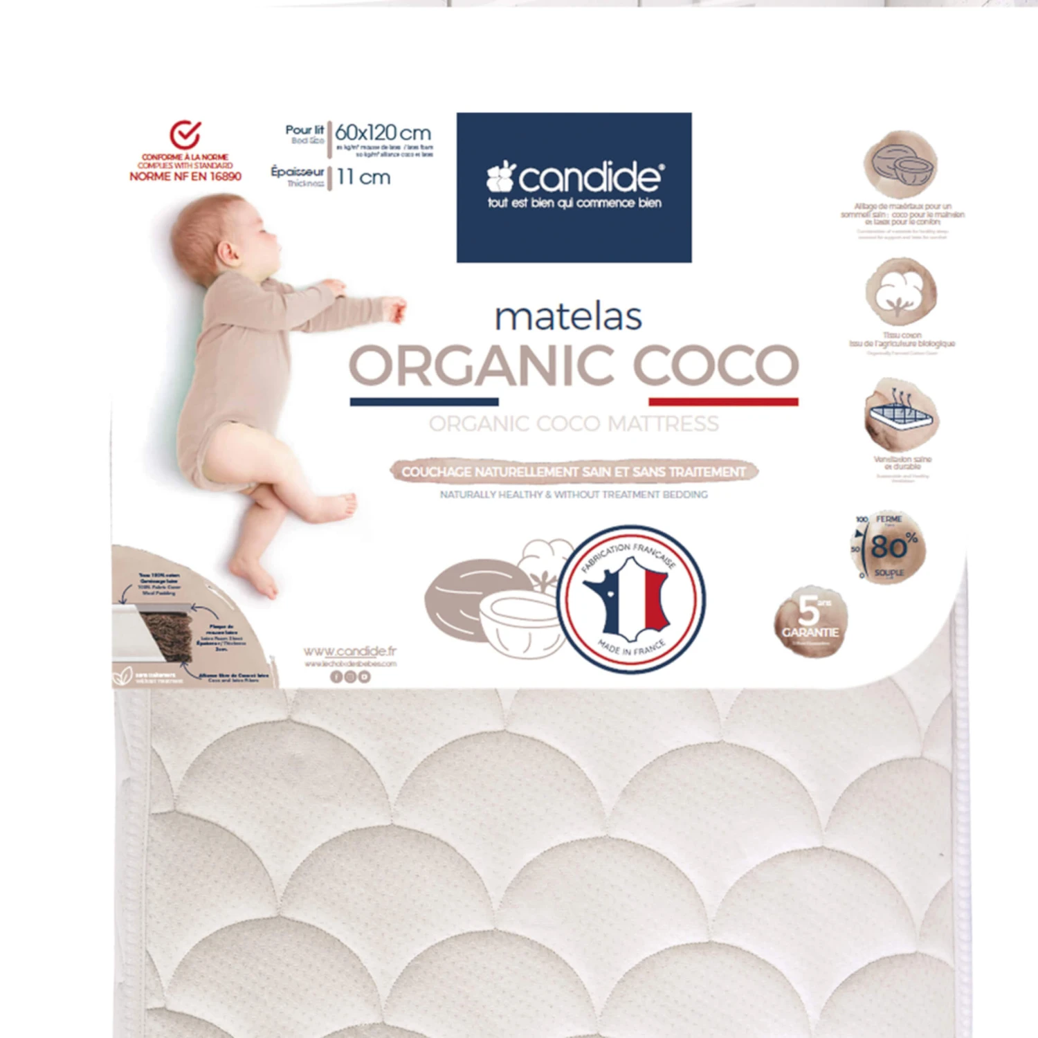 Candide Matelas Bébé En Coco Et Latex CONFORT 5 Candide Matelas Bébé En Coco Et Latex CONFORT – Image 3