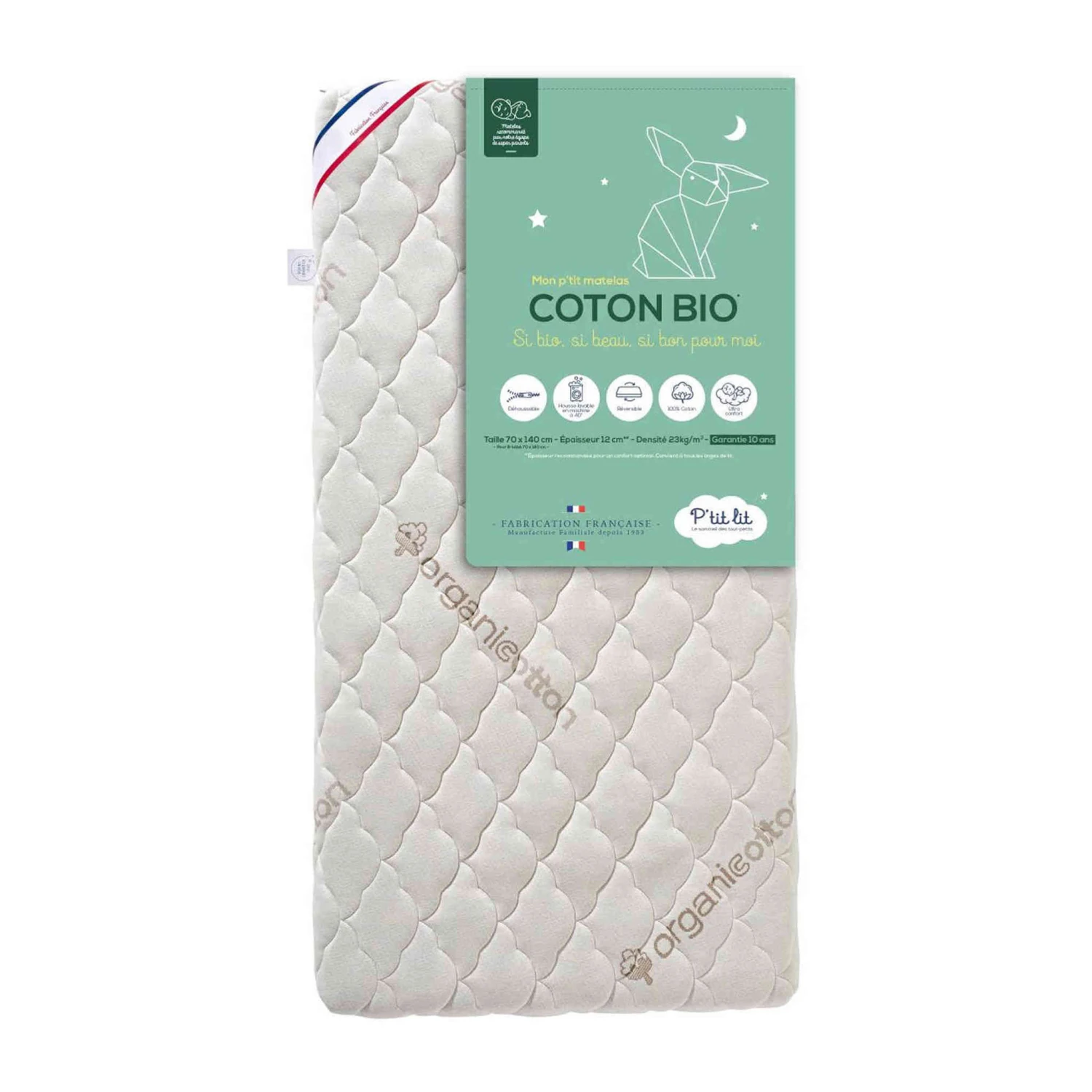 Matelas Bébé Sans Traitement Déhoussable Coton Bio