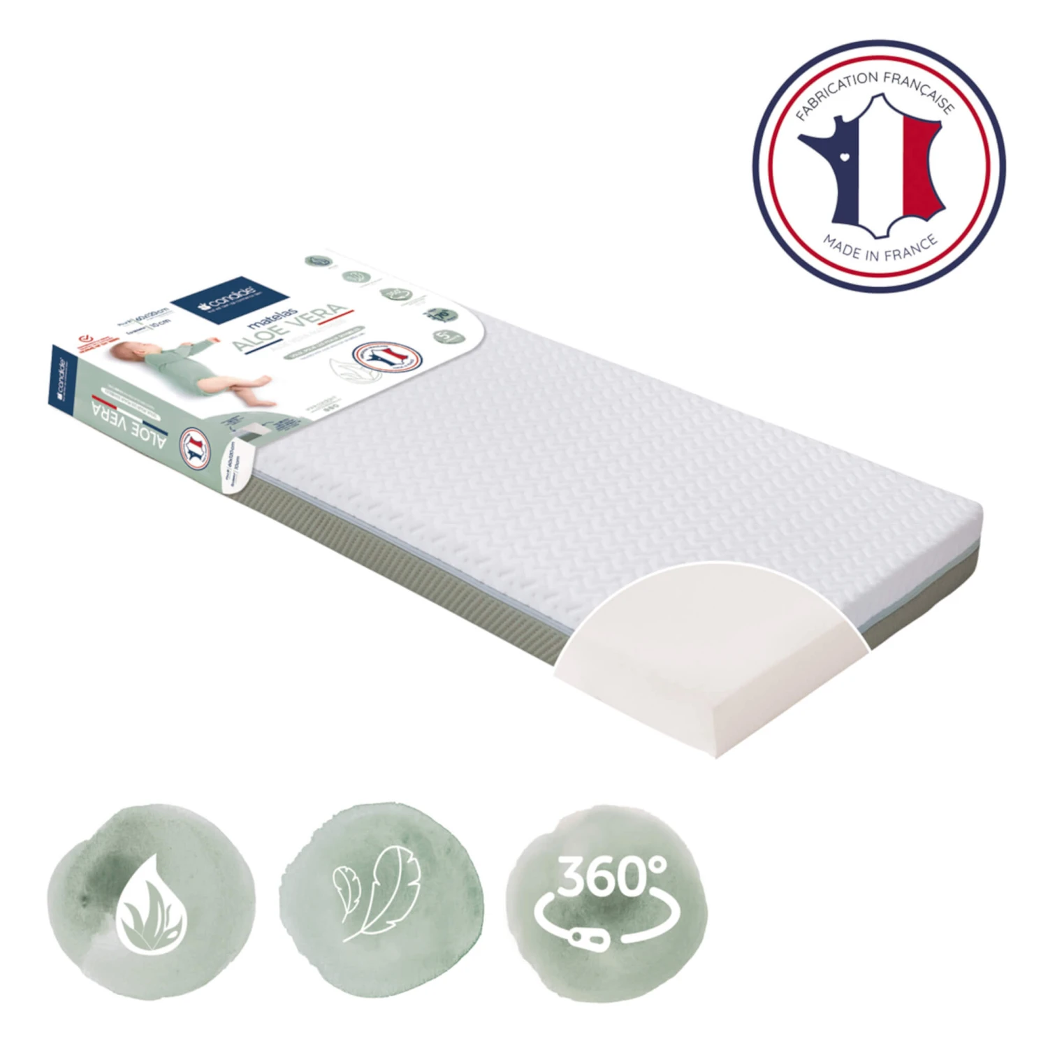 Candide Matelas Bébé Déhoussable ALOE VERA 6 Candide Matelas Bébé Déhoussable ALOE VERA – Image 4