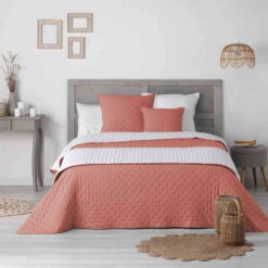Couvre-lit Microfibre Matelassé Mellow Chic Terracotta Et Blanc