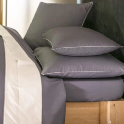 Parure De Lit Percale Sydney Gris -Magasin De Literie parure de lit percale sidney gris blanc 3