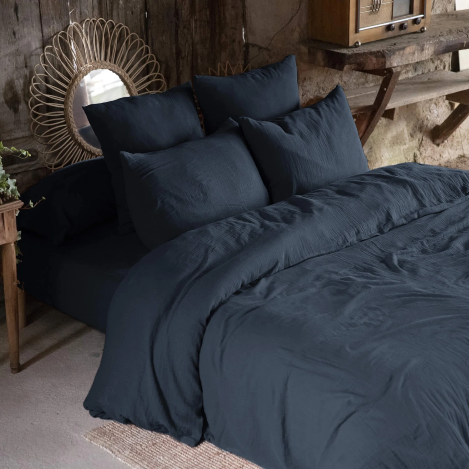 Parure De Lit Double Gaze De Coton Marine 3 Parure De Lit Double Gaze De Coton Marine