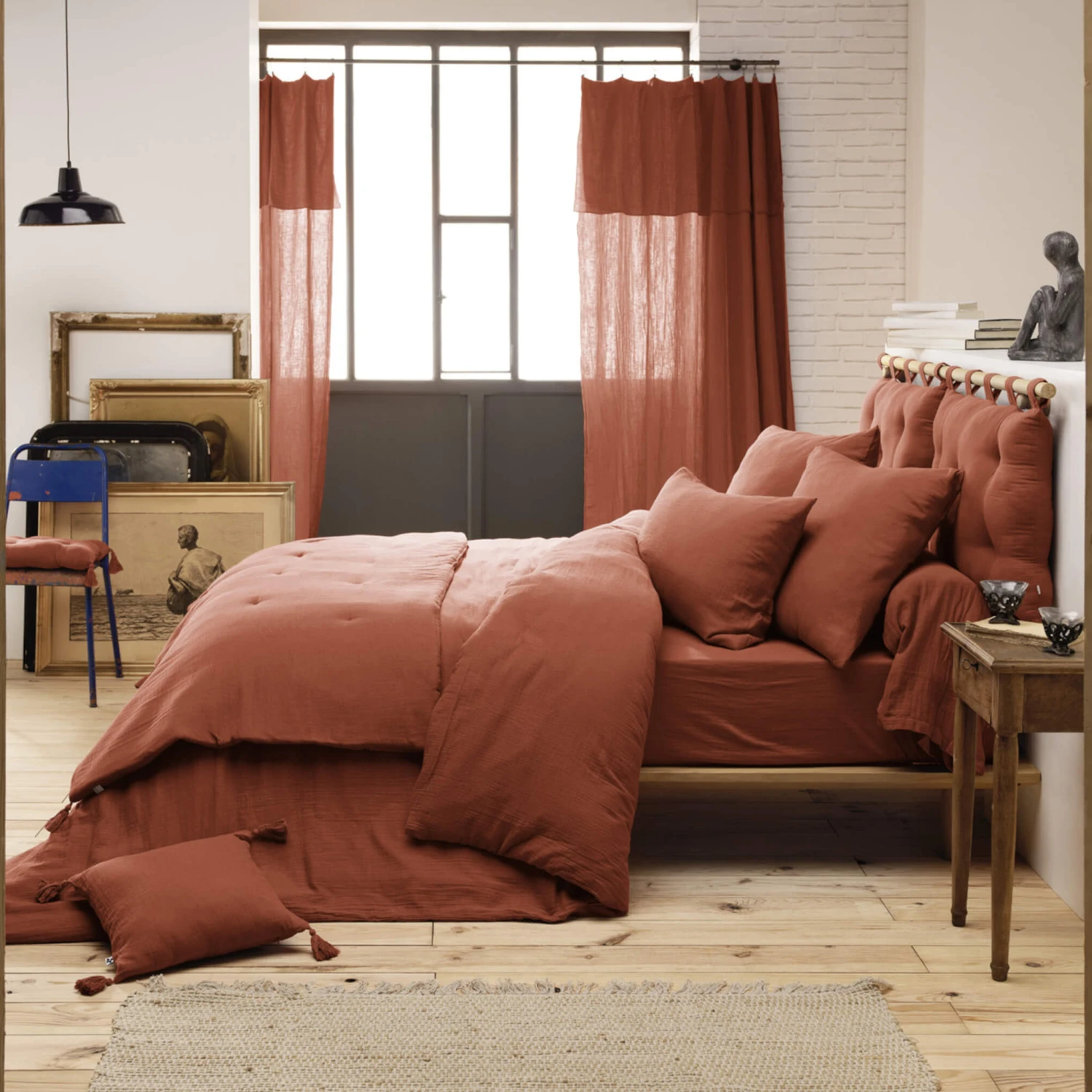 Parure De Lit Double Gaze De Coton Orange Terracotta 4 Parure De Lit Double Gaze De Coton Orange Terracotta – Image 2