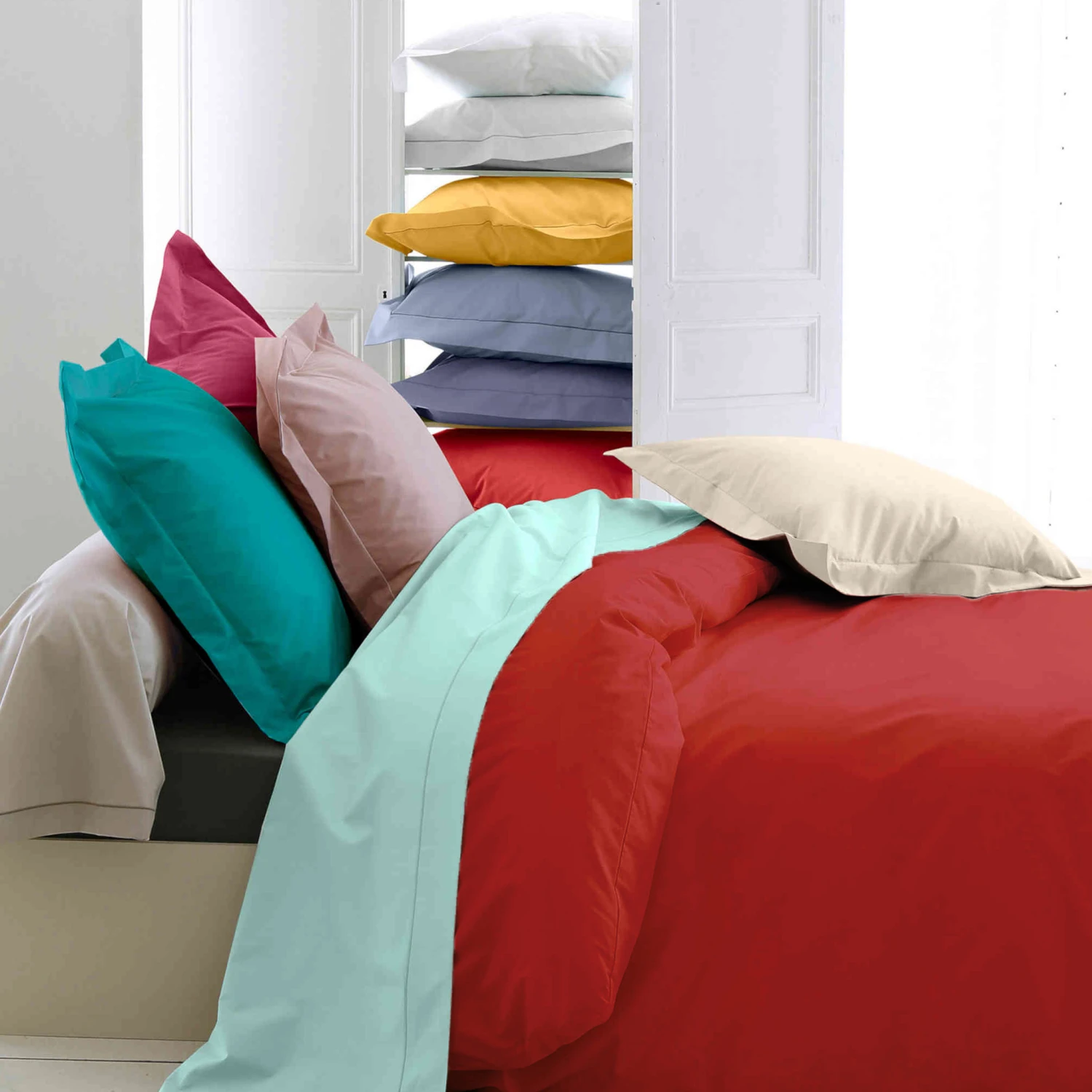 Housse De Couette Percale Carmin - Tradilinge 3 Housse De Couette Percale Carmin - Tradilinge