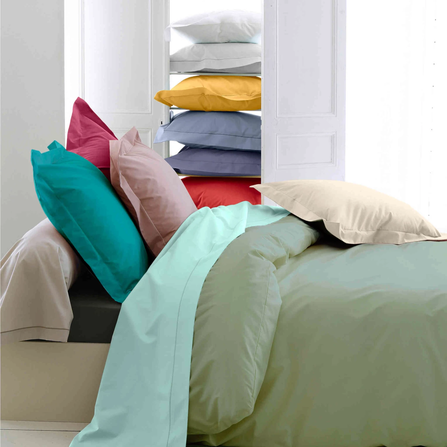 Housse De Couette Percale Sauge - Tradilinge 3 Housse De Couette Percale Sauge - Tradilinge