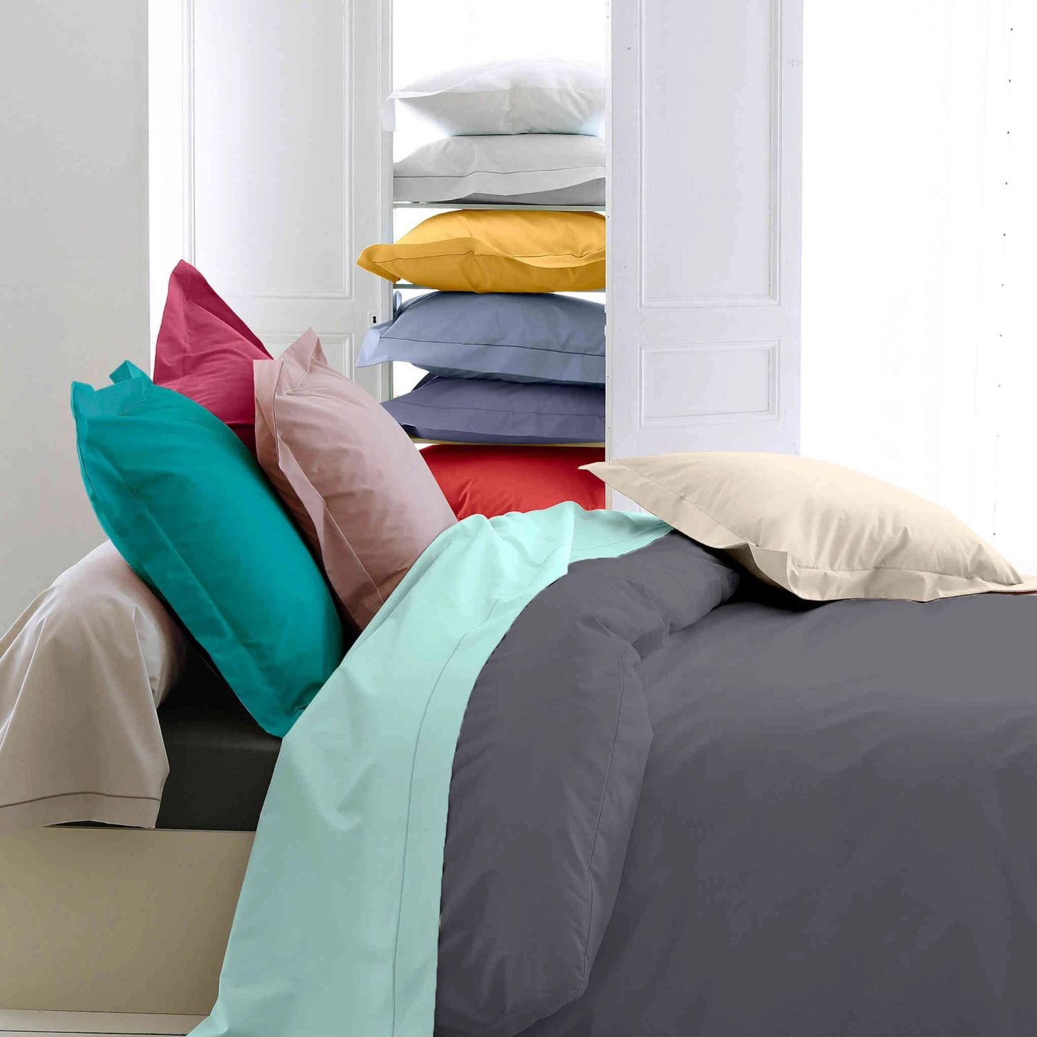 Housse De Couette Percale Anthracite - Tradilinge 3 Housse De Couette Percale Anthracite - Tradilinge