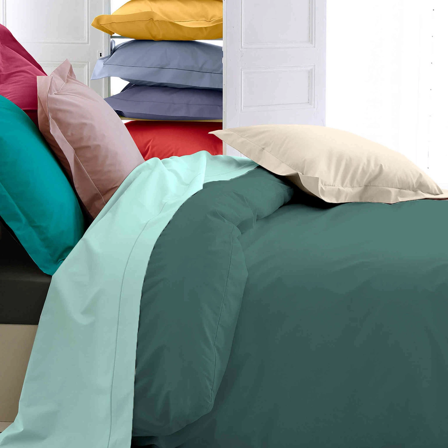 Housse De Couette Percale émeraude - Tradilinge 4 Housse De Couette Percale émeraude - Tradilinge – Image 2
