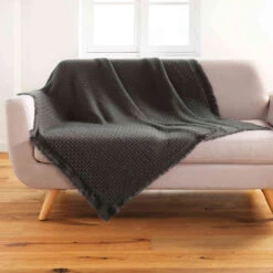 Plaid à Franges Acrylique Coraline 125x150 Cm 12 Plaid à Franges Acrylique Coraline 125x150 Cm -Magasin De Literie plaid coraline anthra