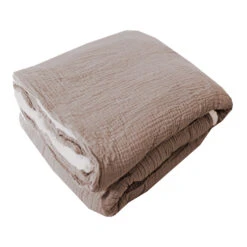 Plaid Double Gaze Sherpa 130x180 Cm 12 Plaid Double Gaze Sherpa 130x180 Cm -Magasin De Literie plaid double gaz sherpa taupe face fond blanc