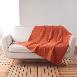 Plaid Gaufrette En Coton Uni 125x150 Cm 16 Plaid Gaufrette En Coton Uni 125x150 Cm -Magasin De Literie plaid gaufrette terracotta