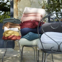 Plaid Gaze De Coton à Franges Bordeaux -Magasin De Literie plaids 6