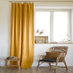 Rideau à Pinces Ajustable Lin 140x270 Cm -Magasin De Literie rideau ajustable lin jaune ambiance 1