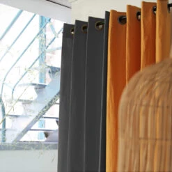 Rideau à œillets En Lin Lavé 140x250 -Magasin De Literie rideau lin oeillets anthra ambiance