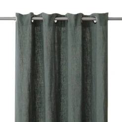 Rideau à œillets En Lin Lavé 140x250 -Magasin De Literie rideau lin oeillets kaki face fond blanc