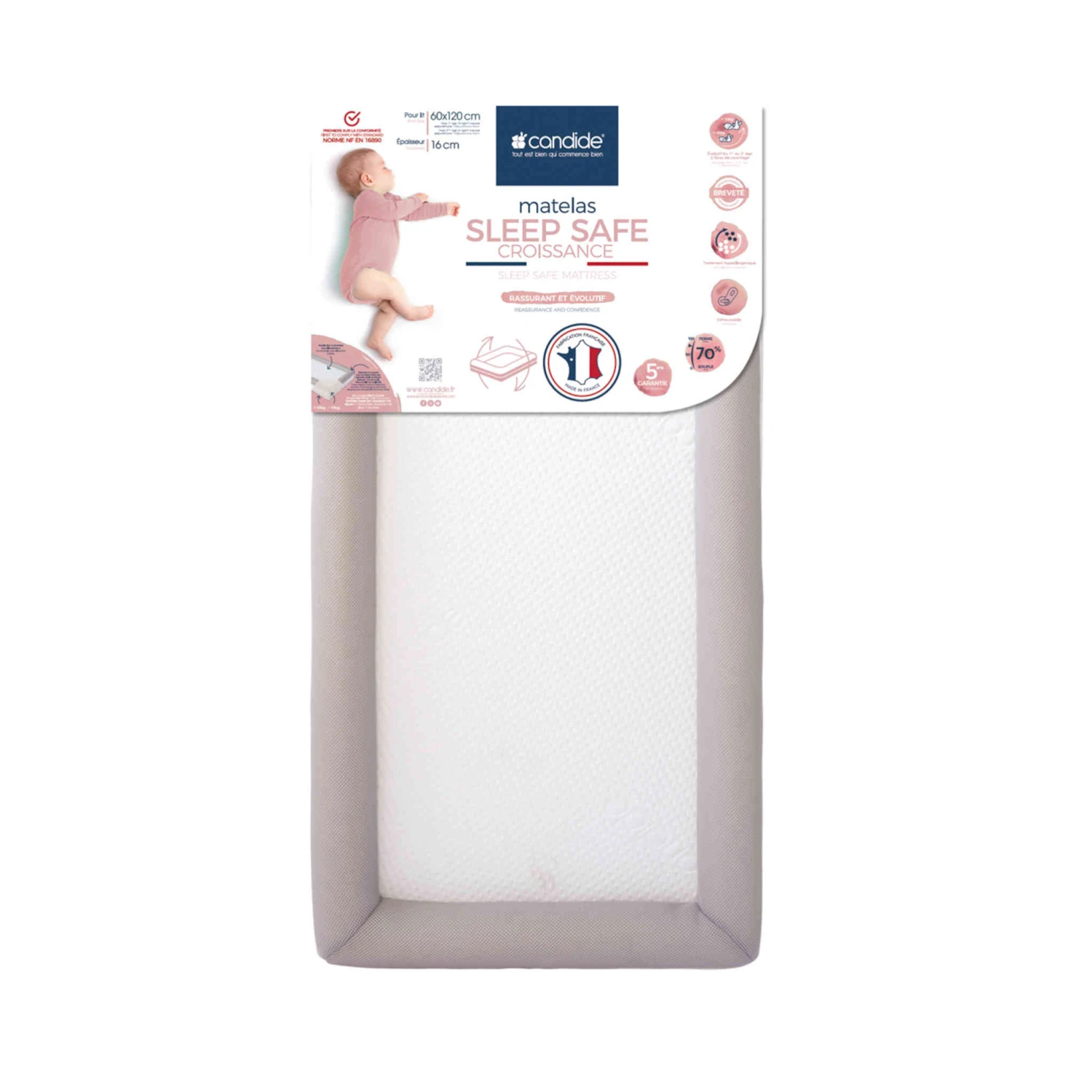 Candide Matelas Bébé Déhoussable SLEEP SAFE CROISSANCE 3 Candide Matelas Bébé Déhoussable SLEEP SAFE CROISSANCE