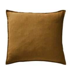 Taie D'oreiller Lin Lavé 27 Taie D'oreiller Lin Lavé -Magasin De Literie taie oreiller carre marron fond blanc 1