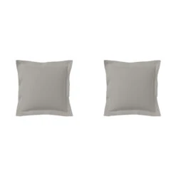 Lot De 2 Taies D'oreillers Gris Mastic 100% Coton