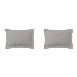 Lot De 2 Taies D'oreillers Gris Mastic 100% Coton 8 Lot De 2 Taies D'oreillers Gris Mastic 100% Coton -Magasin De Literie taie oreiller coton mastic fond blanc 3