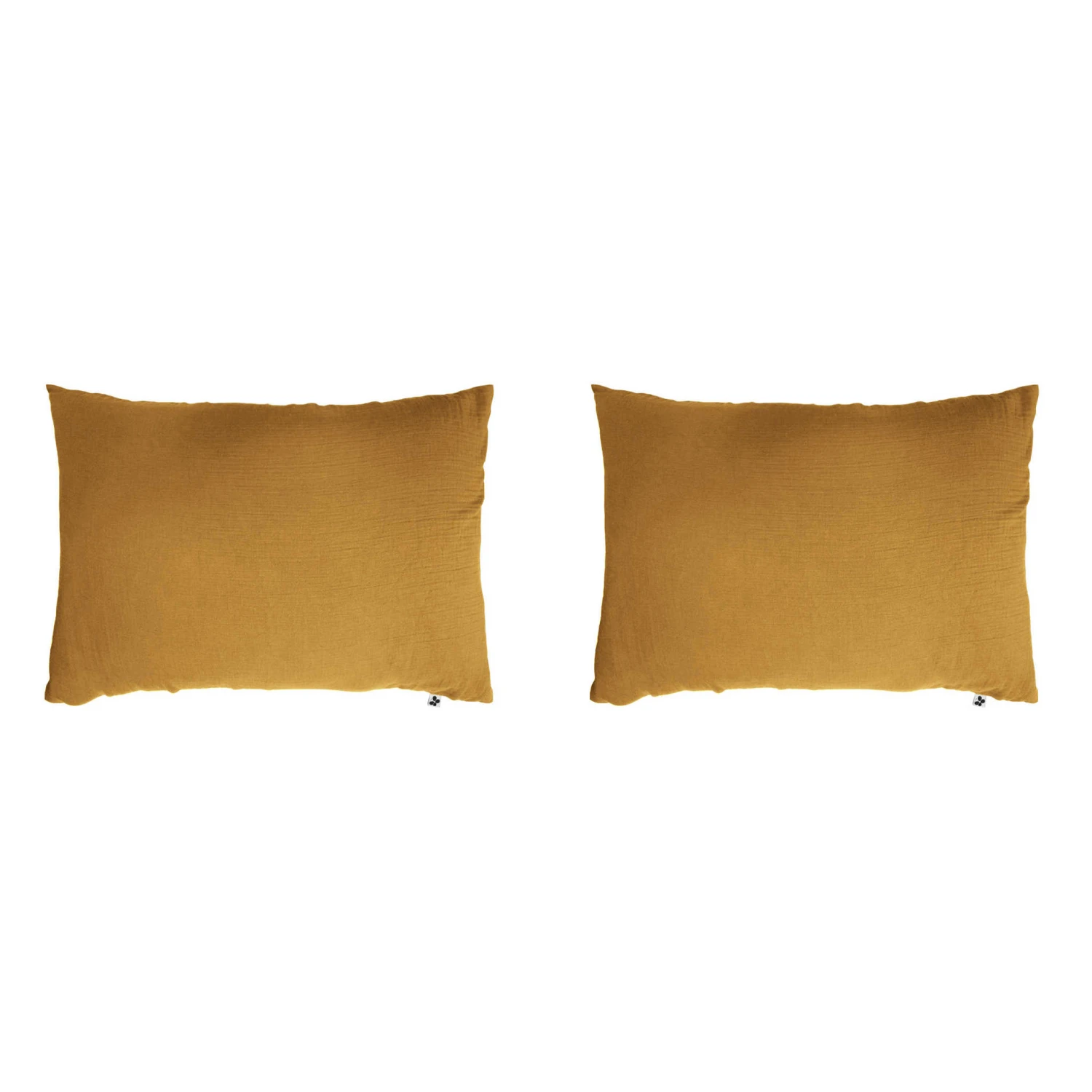Lot De 2 Taies D'oreillers Double Gaze De Coton Jaune Safran 4 Lot De 2 Taies D'oreillers Double Gaze De Coton Jaune Safran – Image 2