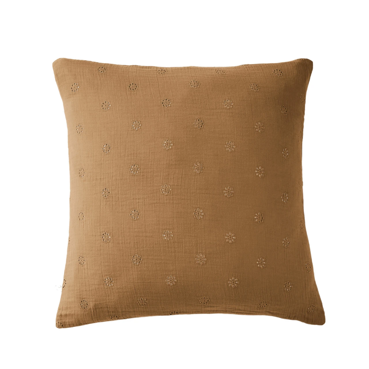 Taie D'oreiller Brodée Double Gaze De Coton Marron 3 Taie D'oreiller Brodée Double Gaze De Coton Marron