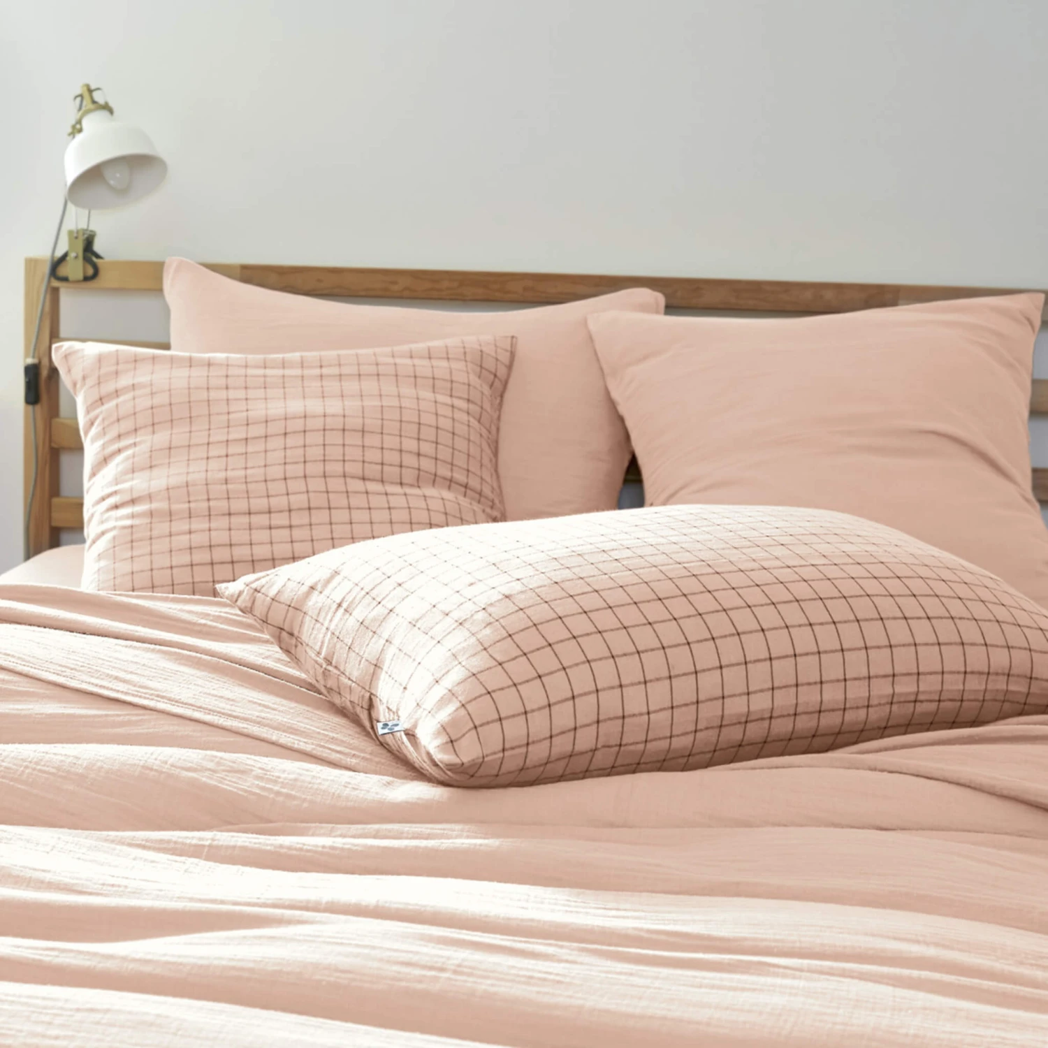 Taie D'oreiller à Carreaux Double Gaze De Coton Rose 3 Taie D'oreiller à Carreaux Double Gaze De Coton Rose