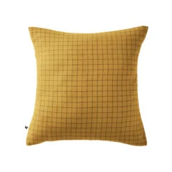 Taie D'oreiller à Carreaux Double Gaze De Coton Jaune -Magasin De Literie to mix carree jaune fond blanc 1