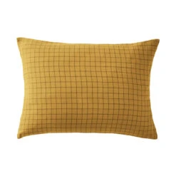 Taie D'oreiller à Carreaux Double Gaze De Coton Jaune -Magasin De Literie to mix jaune fond blanc 1
